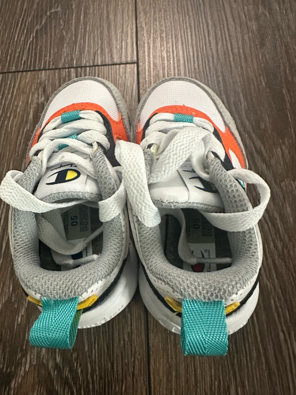 Champion Kids White, Orange & Teal Sneakers - Picture 2 of 3